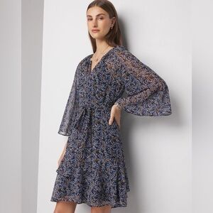 NWT WHBM 3/4 Sleeve Printed Godet Dress